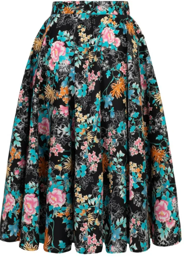 Hell Bunny Umi Floral 50's Swing Skirt Black