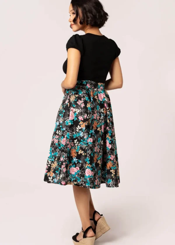 Hell Bunny Umi Floral 50's Swing Skirt Black