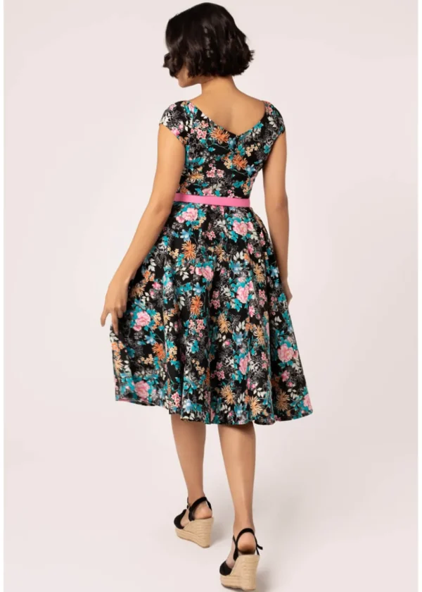 Hell Bunny Umi Floral 50's Swing Dress Black