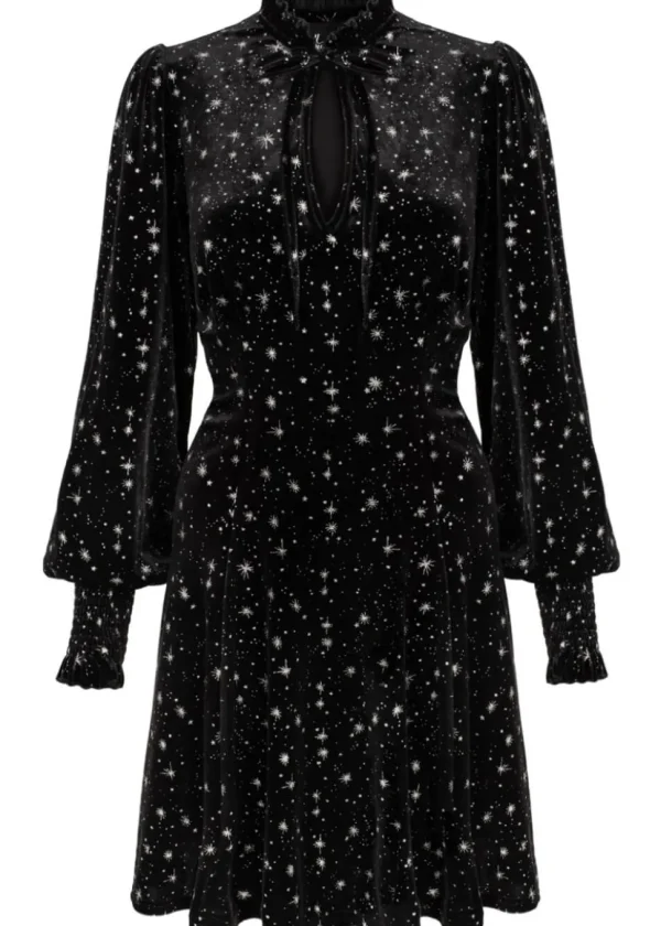 Hell Bunny Vela Stars Velvet 60's A-Line Dress Black