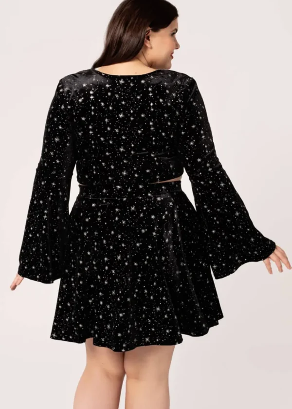 Hell Bunny Vela Stars Velvet Skirt Black
