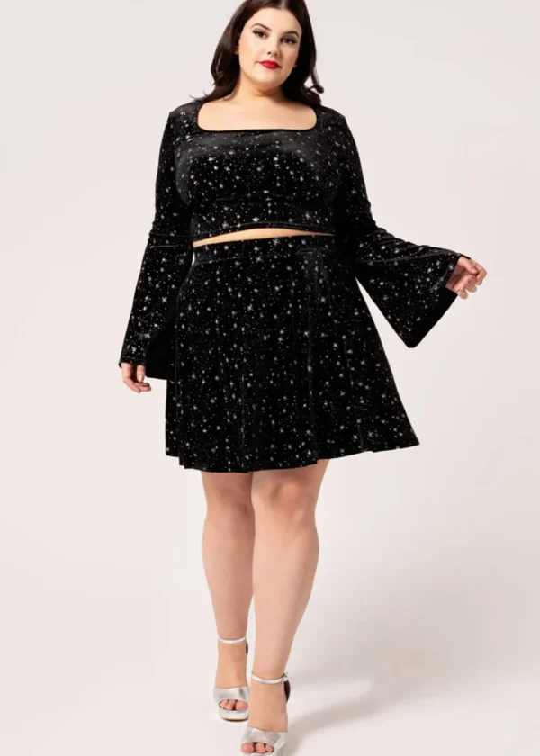 Hell Bunny Vela Stars Velvet Skirt Black