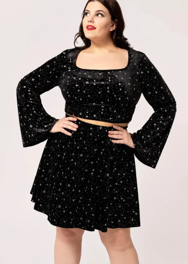 Hell Bunny Vela Stars Velvet Skirt Black