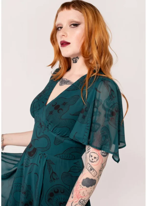 Hell Bunny Venom Snake 70's Midi Dress Green