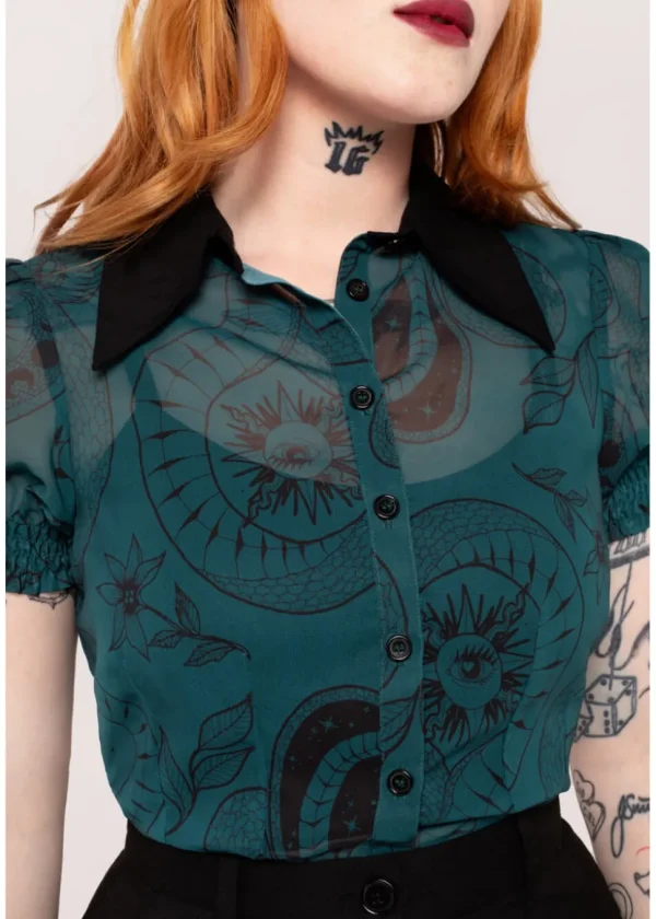 Hell Bunny Venom Snake 40's Blouse Green