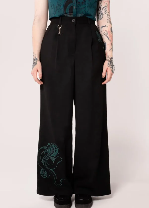 Hell Bunny Venom Snake 80's Trousers Green