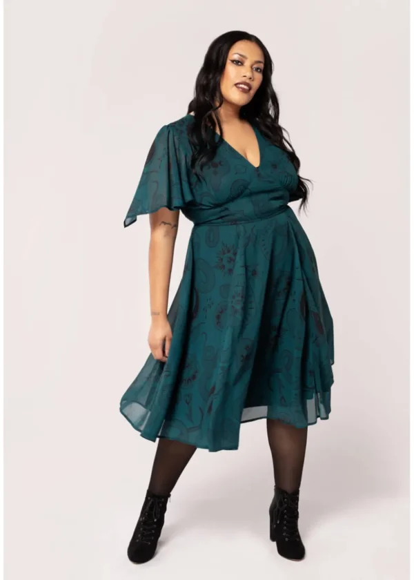 Hell Bunny Venom Snake 70's Midi Dress Green