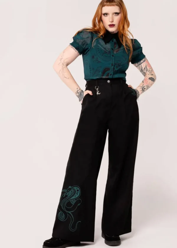 Hell Bunny Venom Snake 80's Trousers Green