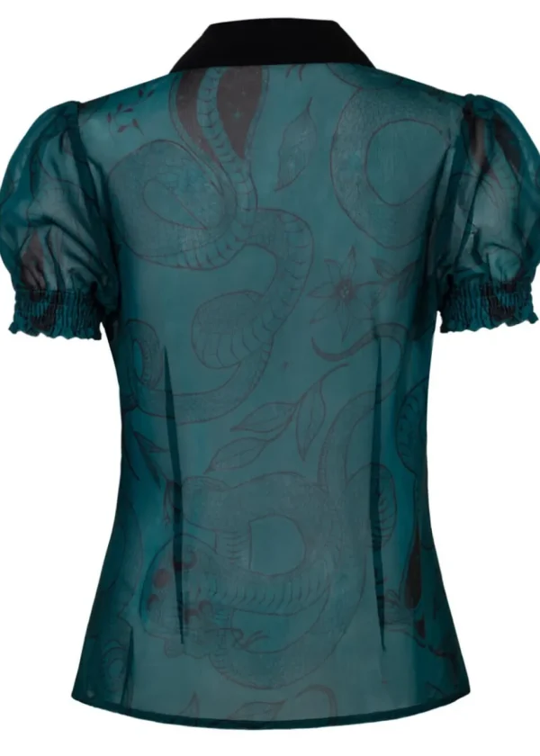 Hell Bunny Venom Snake 40's Blouse Green