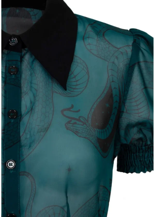 Hell Bunny Venom Snake 40's Blouse Green