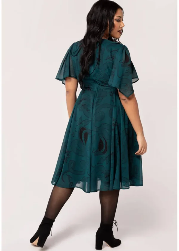 Hell Bunny Venom Snake 70's Midi Dress Green