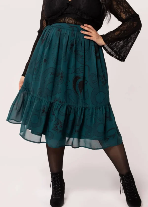 Hell Bunny Venom Snake 70's Skirt Green