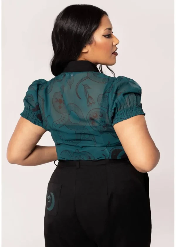 Hell Bunny Venom Snake 40's Blouse Green