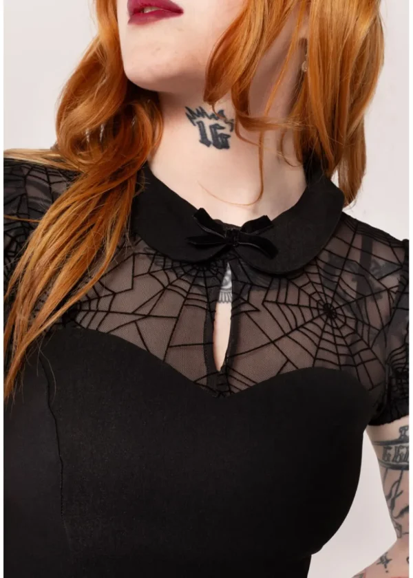 Hell Bunny Viola Spiderweb 40's Swing Dress Black