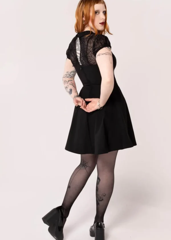 Hell Bunny Viola Spiderweb 40's Swing Dress Black