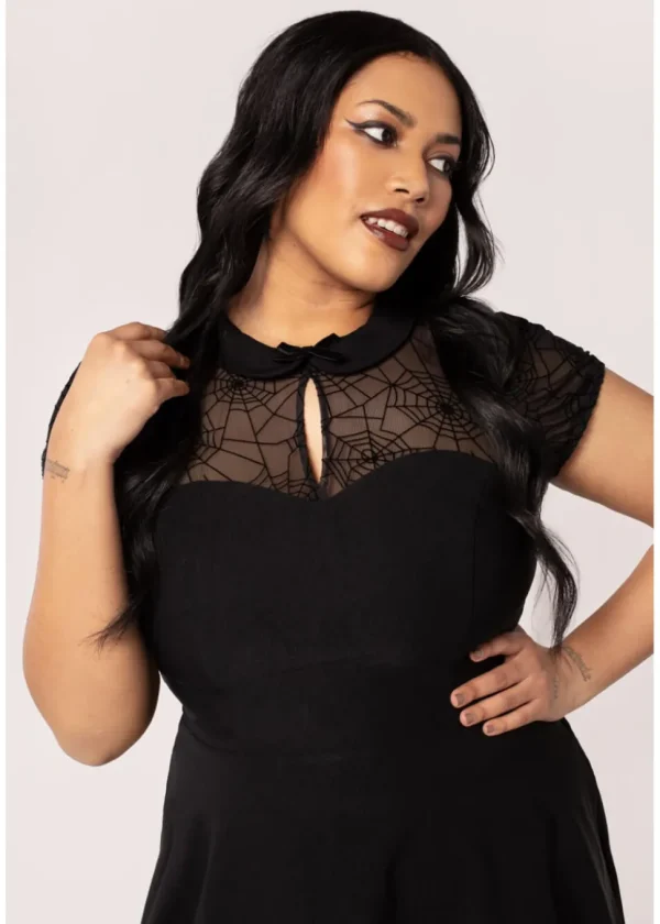 Hell Bunny Viola Spiderweb 40's Swing Dress Black