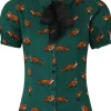 Hell Bunny Vixey Fox 40's Blouse Dark Green