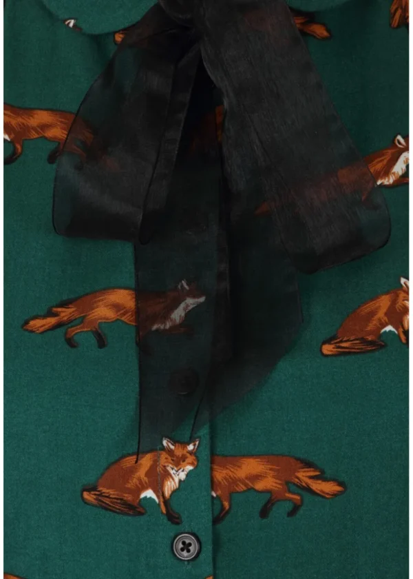 Hell Bunny Vixey Fox 40's Blouse Dark Green
