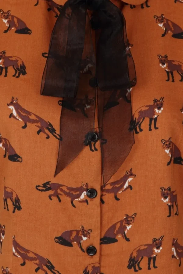 Hell Bunny Vixey Fox 40's Blouse Brown