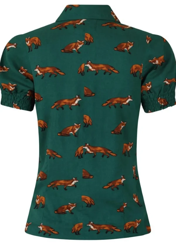 Hell Bunny Vixey Fox 40's Blouse Dark Green