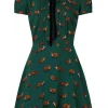 Hell Bunny Vixey Fox 40's Dress Dark Green