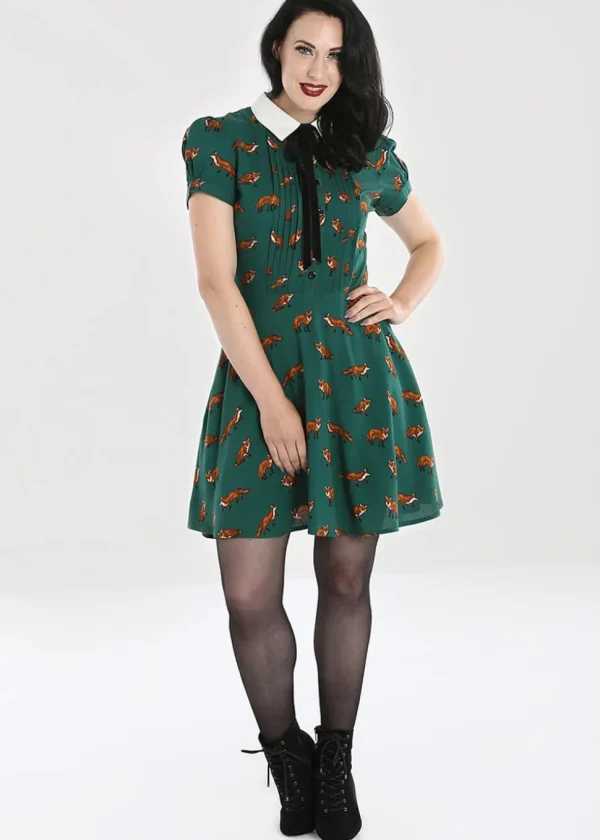 Hell Bunny Vixey Fox 40's Dress Dark Green