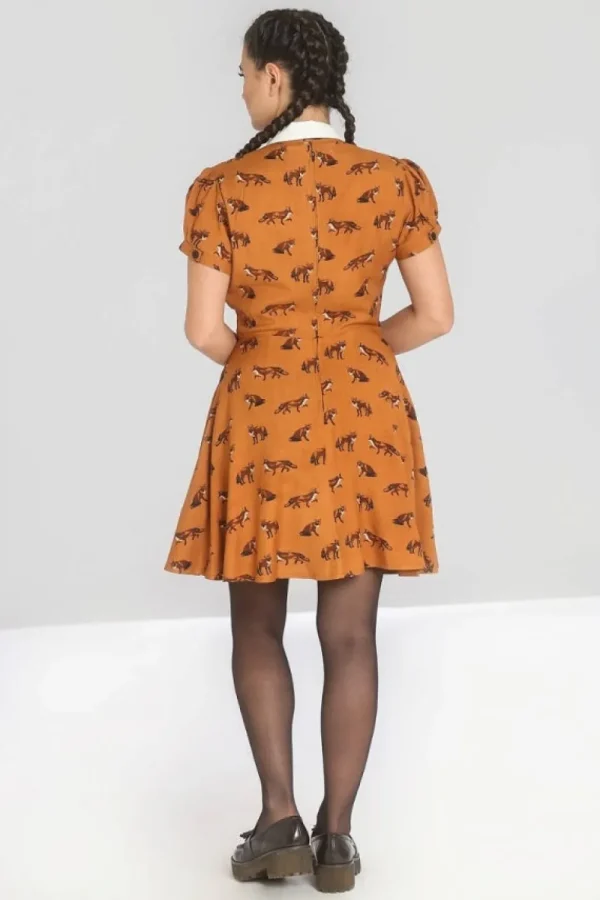 Hell Bunny Vixey Fox 40's Dress Brown