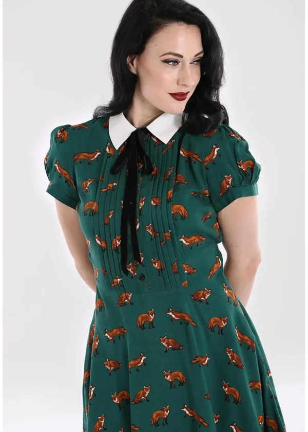 Hell Bunny Vixey Fox 40's Dress Dark Green