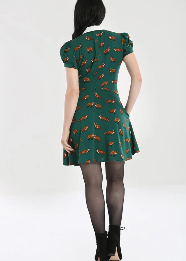 Hell Bunny Vixey Fox 40's Dress Dark Green
