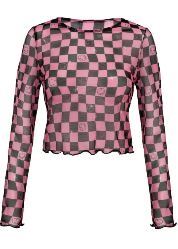 Hell Bunny x Smiley Distortion Mesh Top Black Pink