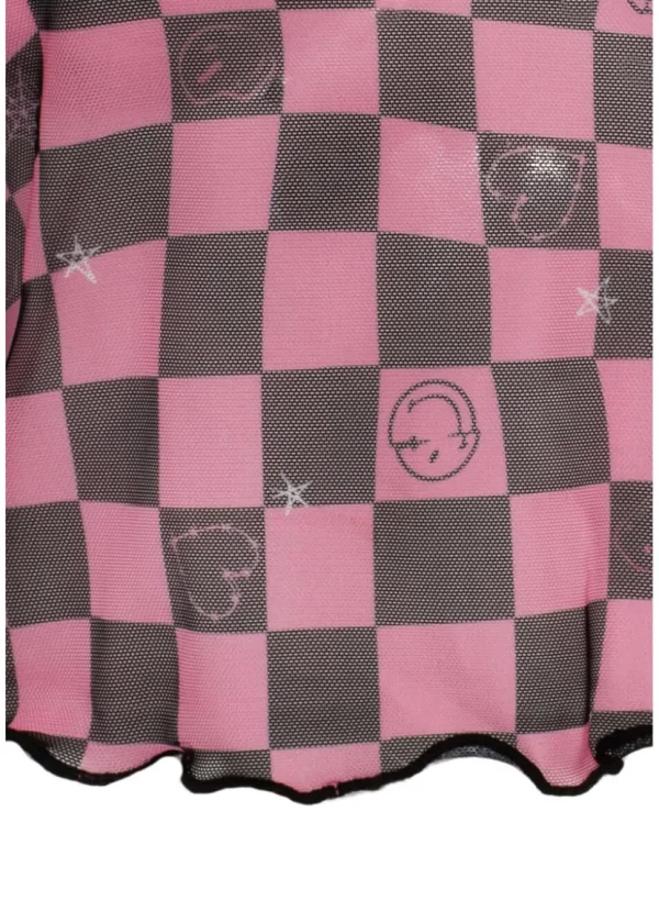 Hell Bunny x Smiley Distortion Mesh Top Black Pink