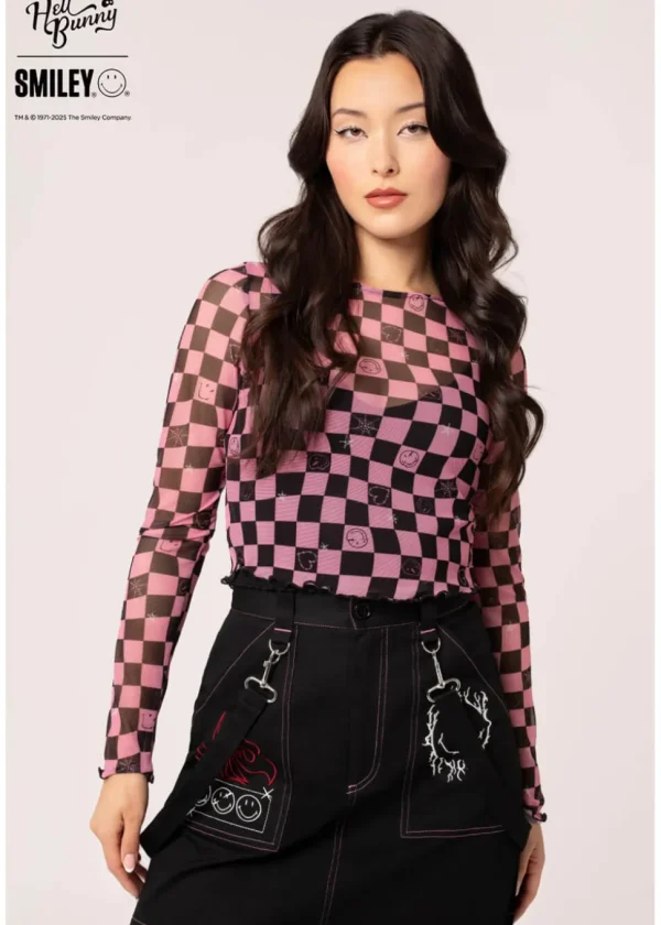 Hell Bunny x Smiley Distortion Mesh Top Black Pink