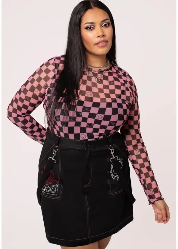 Hell Bunny x Smiley Distortion Mesh Top Black Pink