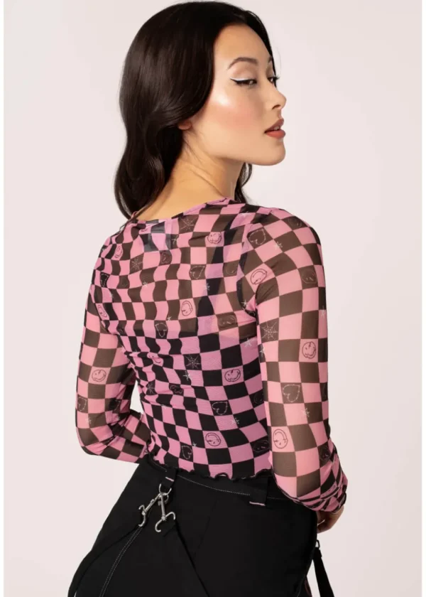 Hell Bunny x Smiley Distortion Mesh Top Black Pink
