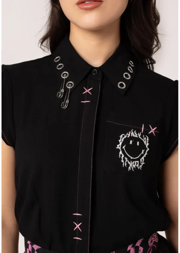 Hell Bunny x Smiley Dylan Shirt Black