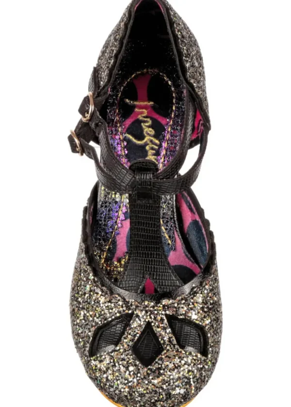Irregular Choice Golden Age Glitter 20's Pumps Black Gold
