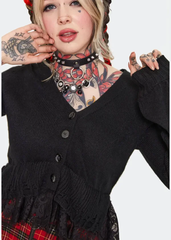 Jawbreaker Distressed Hem 80's Cardigan Black