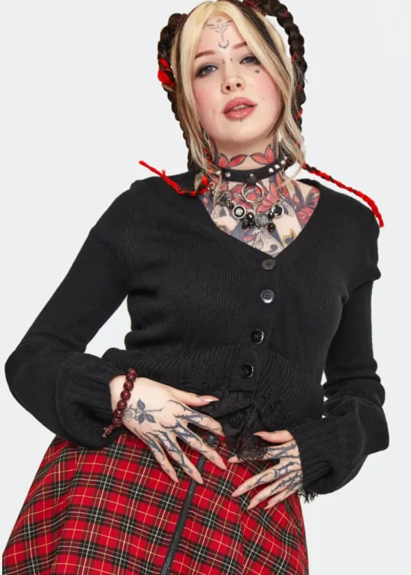 Jawbreaker Distressed Hem 80's Cardigan Black