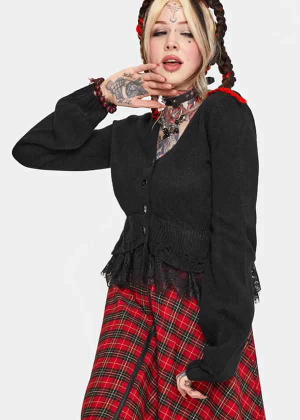 Jawbreaker Distressed Hem 80's Cardigan Black