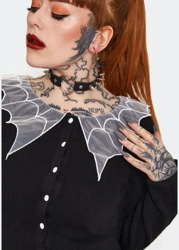 Jawbreaker Spider Web Collar 50's Cardigan Black