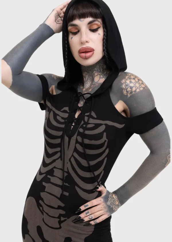 Killstar Catacomb Skeleton Maxi Dress Black