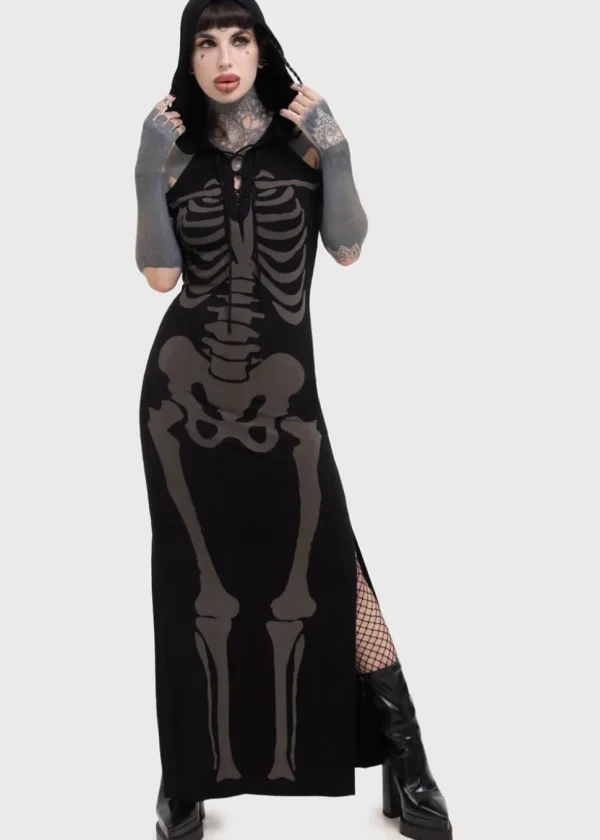 Killstar Catacomb Skeleton Maxi Dress Black