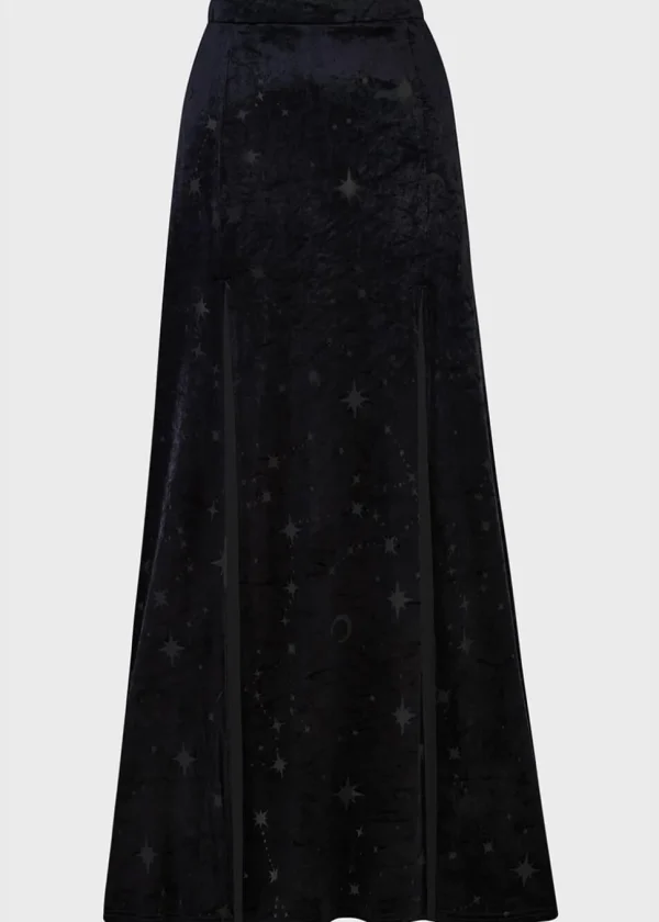 Killstar Coma Star Velvet Maxi Skirt Black
