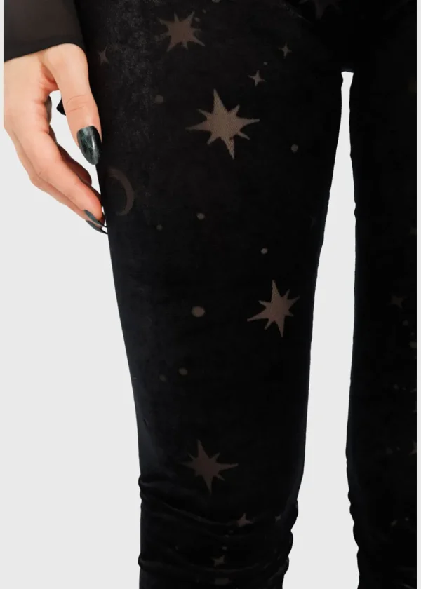 Killstar Coma Star Velvet Leggings Black