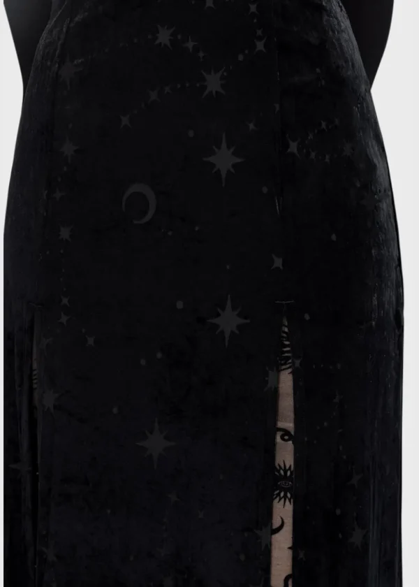 Killstar Coma Star Velvet Maxi Skirt Black