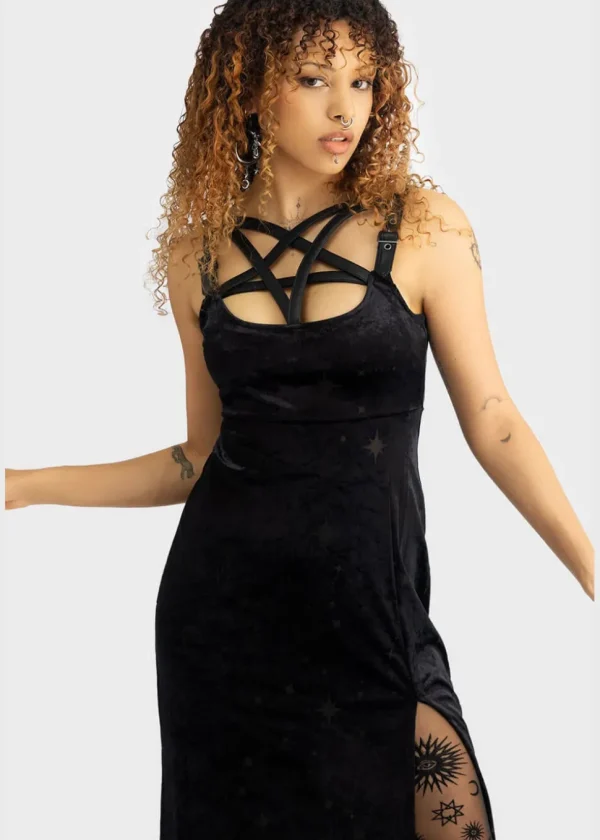 Killstar Coma Star Velvet Maxi Dress Black