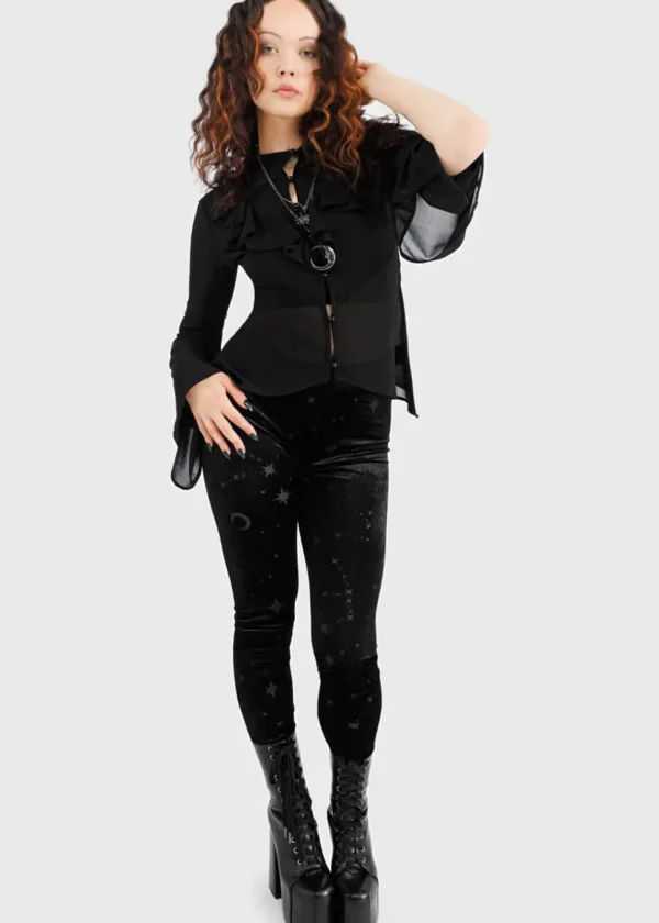 Killstar Coma Star Velvet Leggings Black