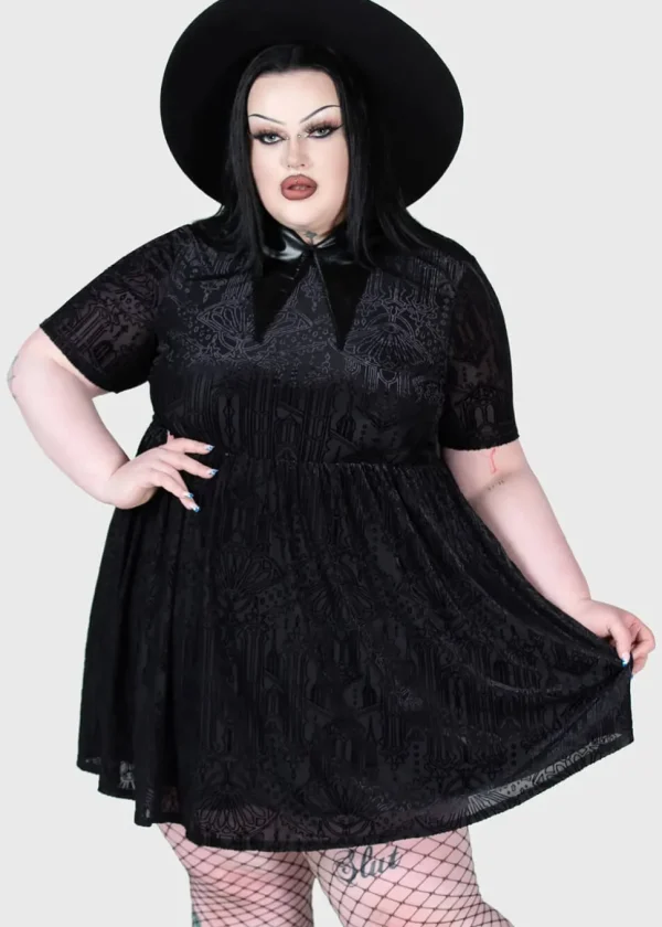 Killstar Convent Cutie Velvet Mini Dress Black