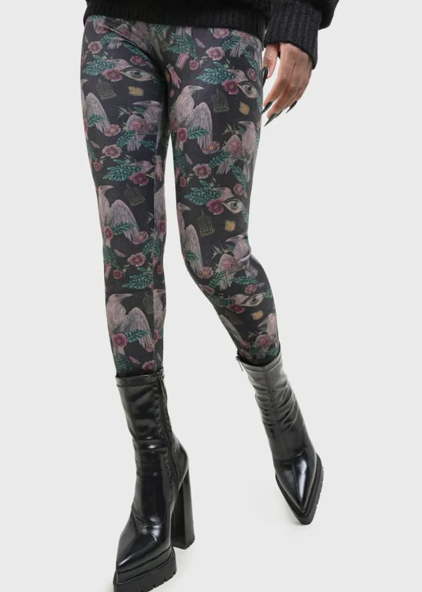 Killstar Corax Raven Velvet Leggings Black