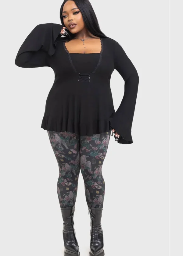 Killstar Corax Raven Velvet Leggings Black
